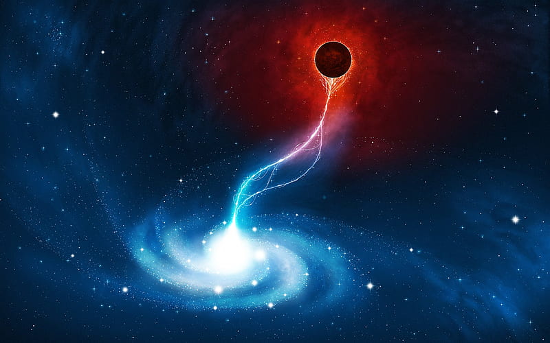 black hole with companion, orbits, spinning, being, devoured, HD wallpaper