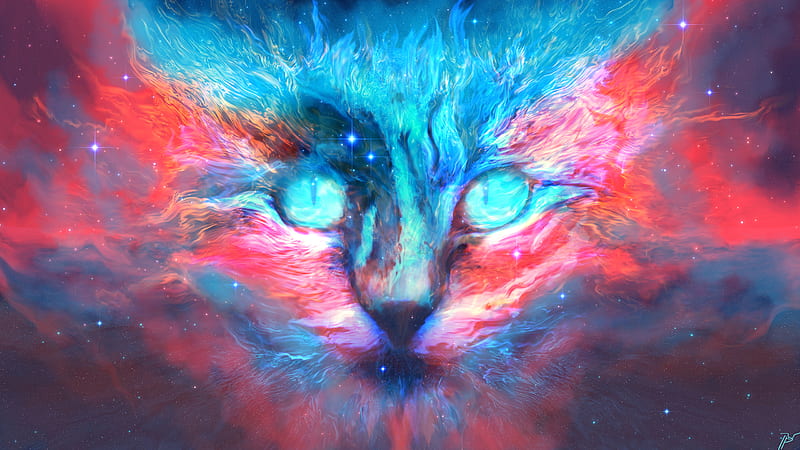 Into Dreams Cat, cat, artist, artwork, digital-art, HD wallpaper
