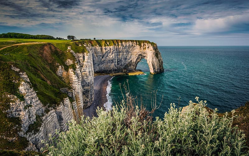 Nature, Horizon, Coast, Ocean, , France, Cliff, Arch, HD wallpaper