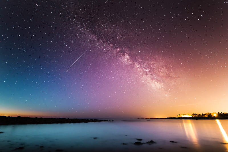Shooting Star Rye Milky Way Above Body Of Water , milky-way, nature, HD wallpaper