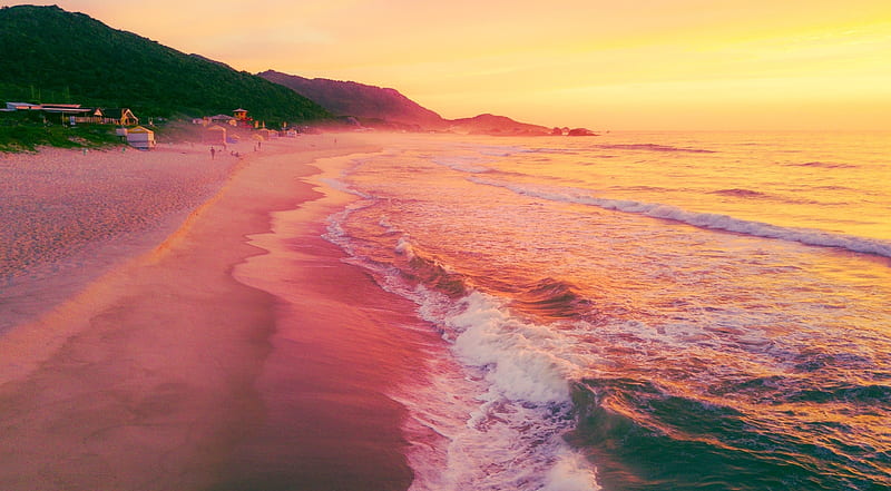 Brazilian Beach Sunrise Ultra, Nature, beach, Sunrise, Waves, brazil, Sunslight, shoreline, HD wallpaper