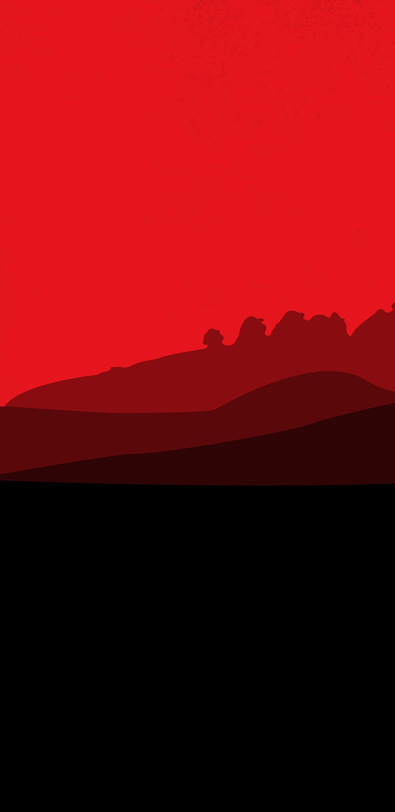 Amoled Minimal Hills, black, dark, flat, material, red, steamroom, sunrise, HD phone wallpaper