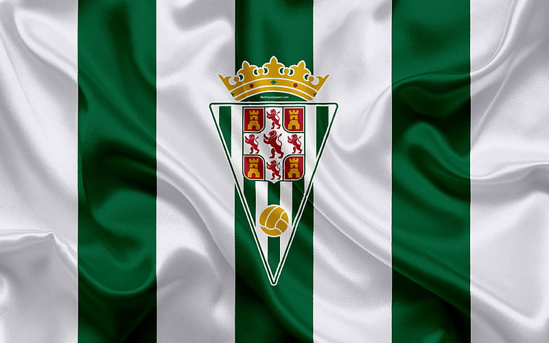 Cordoba CF silk texture, Spanish football club, logo, emblem, green white flag, Segunda, Division B, LaLiga2, Córdoba, Spain, football, HD wallpaper