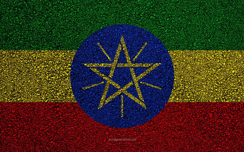 Flag of Ethiopia, asphalt texture, flag on asphalt, Ethiopia flag, Africa, Ethiopia, flags of African countries, HD wallpaper