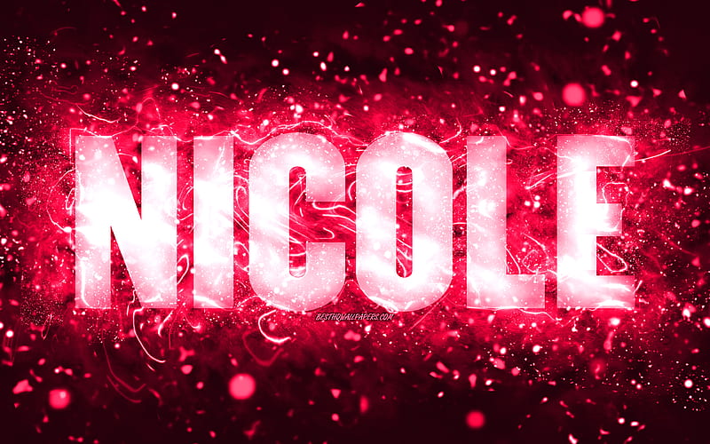 Happy Birtay Nicole, pink neon lights, Nicole name, creative, Nicole Happy Birtay, Nicole Birtay, popular american female names, with Nicole name, Nicole, HD wallpaper