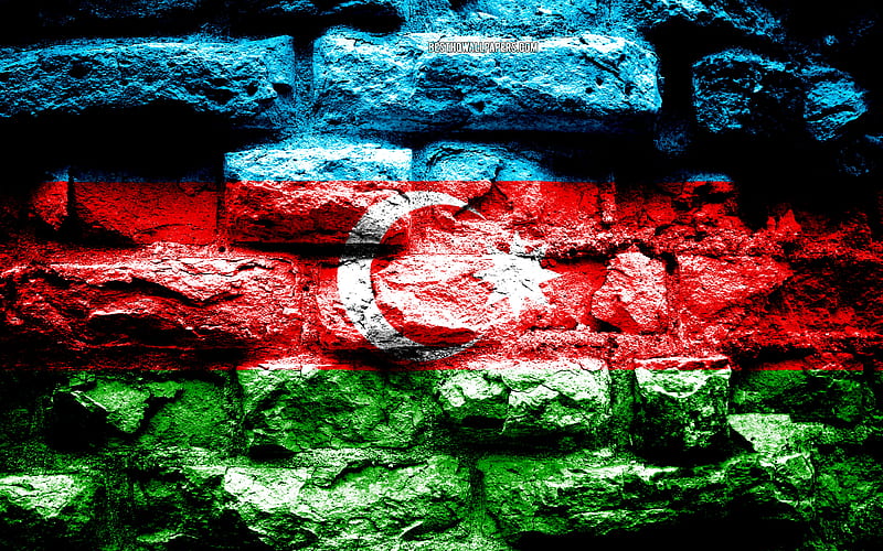 Azerbaijan flag, grunge brick texture, Flag of Azerbaijan, flag on brick wall, Azerbaijan, Europe, flags of european countries, HD wallpaper