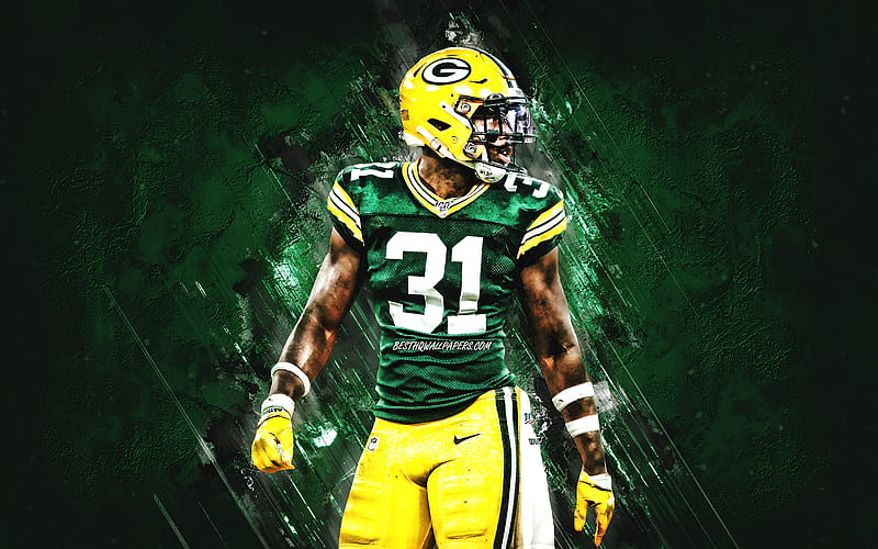 Adrian Amos, Green Bay Packers, NFL, american football player, portrait, green stone background, National Football League, Adrian Gerald Amos Jr, HD wallpaper