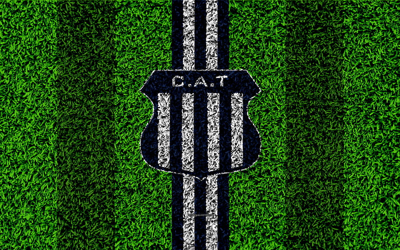 Talleres Cordoba FC, Club Atletico Talleres football lawn, logo, Argentinian football club, grass texture, blue white lines, Superliga, Cordoba, Argentina, football, Argentine Primera Division, Superleague, HD wallpaper