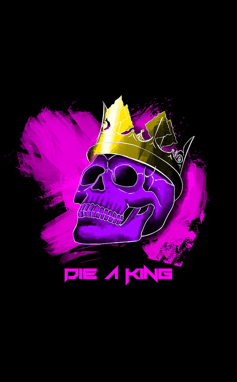 Die a king, black, god, golden, graffiti, painting, purple, skull, skulls, super, theme, HD phone wallpaper