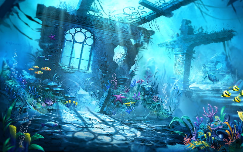Underwater Scene, graphics, underwater, nature, HD wallpaper