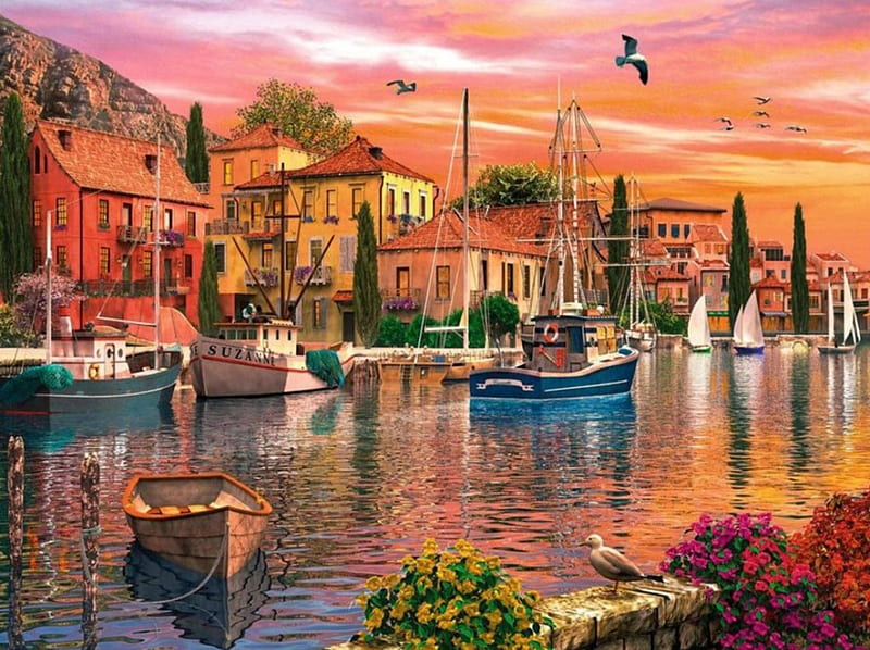 Mediterranean port, city, boat, port, Mediterranean, HD wallpaper