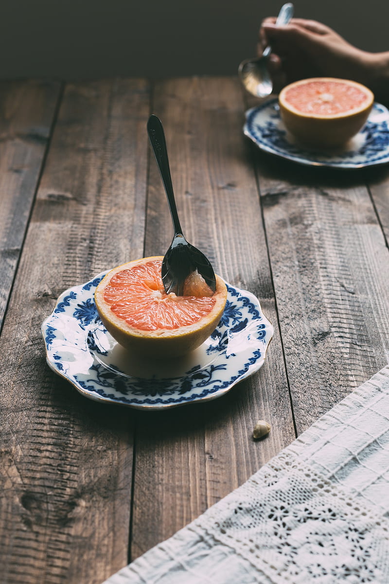 grapefruit, fruit, spoon, dessert, HD phone wallpaper