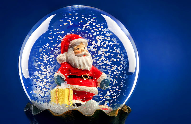 Snow Globe Santa, holidays, santa claus, xmas, graphy, SkyPhoenixX1, season, globe, christmas, toy, abstract, winter, snow, snowflakes, ice, presents, gifts, snowglobe, HD wallpaper