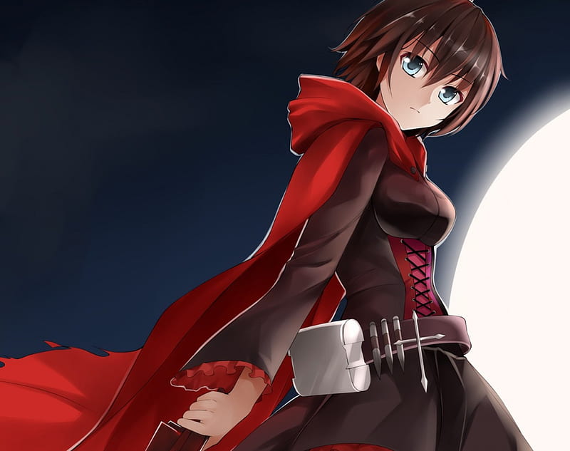 Ruby Rose, red, pretty, dress, cg, mantle, sweet, nice, anime, cape, anime girl, female, lovely, brown hair, ruby, rwby, plain, short hair, girl, simple, sinister, lady, maiden, HD wallpaper