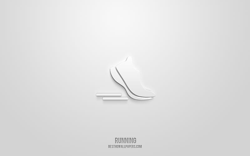 Running 3d icon, white background, 3d symbols, Running, Sport icons, 3d icons, Running sign, Sport 3d icons, HD wallpaper