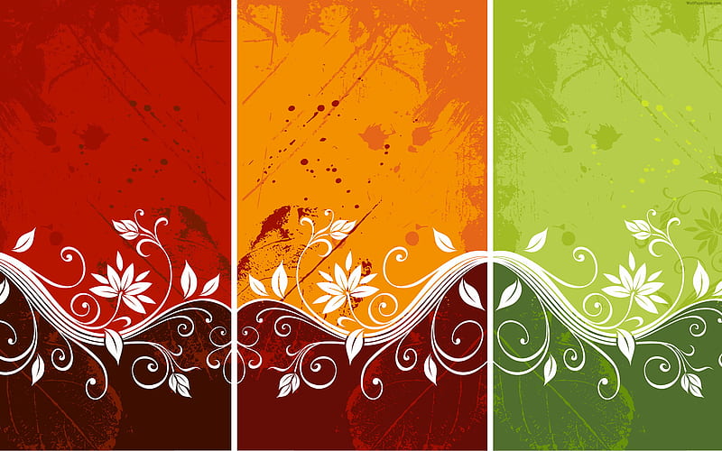 Vector flowers, red, green, orange, flowers, color, vector, HD wallpaper