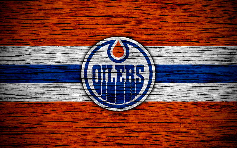 Edmonton Oilers NHL, hockey club, Western Conference, USA, logo, wooden texture, hockey, Pacific Division, HD wallpaper