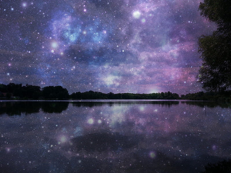 full of stars reflected, Stars, Universe, Lake, Nature, Night, HD wallpaper