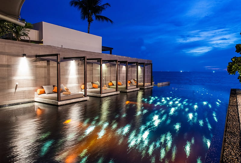 Resorts and spa, Ocean, Thailand, Hotel, Evening, HD wallpaper