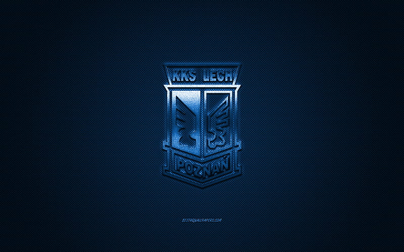 Lech Poznan, Polish football club, Ekstraklasa, blue logo, blue carbon fiber background, football, Poznan, Poland, Lech Poznan logo, HD wallpaper