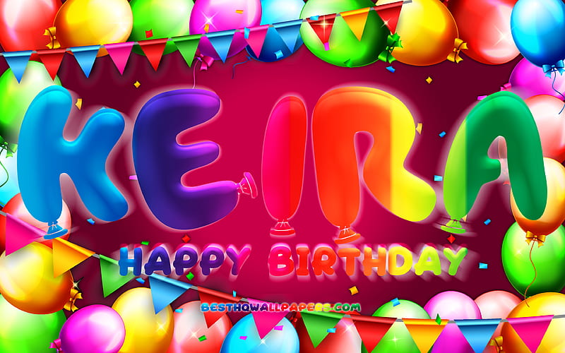 Happy Birtay Keira colorful balloon frame, Keira name, purple background, Keira Happy Birtay, Keira Birtay, popular american female names, Birtay concept, Keira, HD wallpaper
