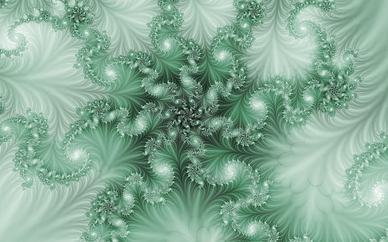 Green Frond, green, spiral, fractal, fractals, pastel, bonito, HD wallpaper