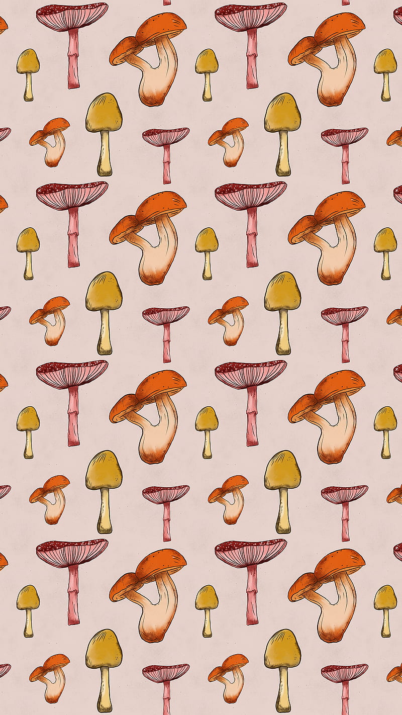 Mushroom Pattern, autumn, forest, fungi, mushrooms, nature, psicodelia, retro, shrooms, trippy, vintage, HD phone wallpaper
