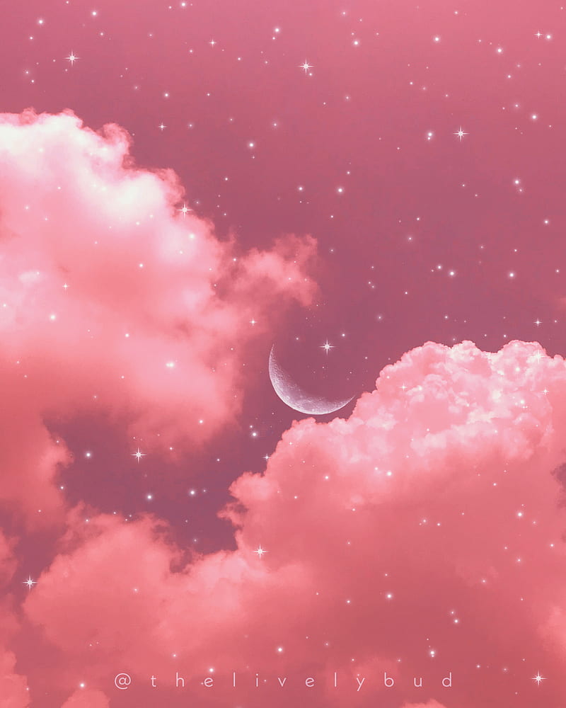 Aesthetic sky 9, clouds, galaxy, moon, nature, purple, red, space ...