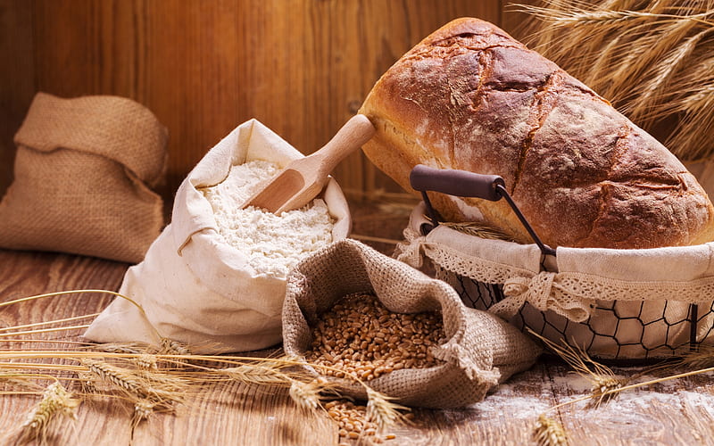 Bread, brown, flour, grains, HD wallpaper