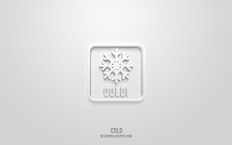 Cold 3d icon, white background, 3d symbols, Cold, Warning icons, 3d icons, Cold sign, Warning 3d icons, white warning signs, HD wallpaper