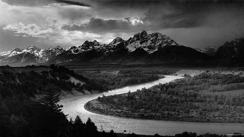 Ansel Adams, scenic view, scenic mountains, scenic mountain, black and white, HD wallpaper
