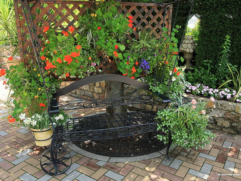 Flowers Basket Chair- Japanese garden art landscape, HD wallpaper
