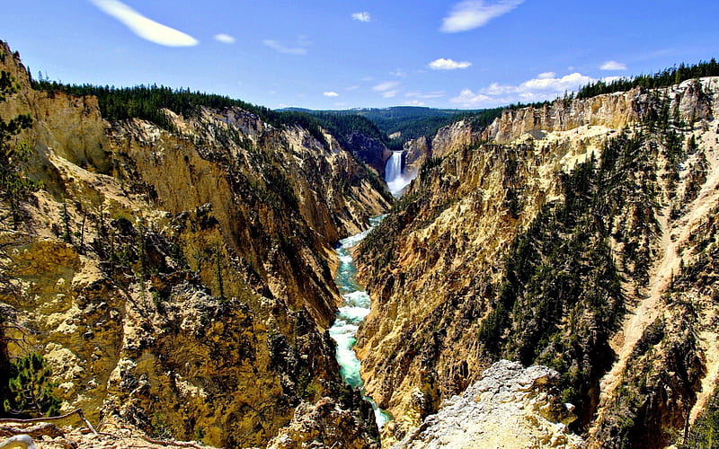 Yellowstone Lower Falls, Wyoming, Canyon, Yellowstone, Waterfall, River, HD wallpaper