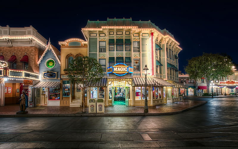 California Disneyland USA RI Street Night Cities, 3456x2160, HD wallpaper