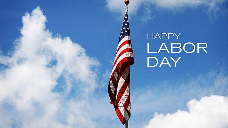 Happy Labor Day US Flag In White Clouds Blue Sky Background Labor Day, HD wallpaper