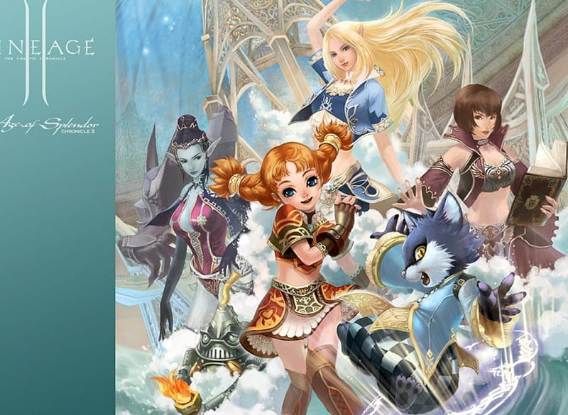 Lineage 2 The Chaotic Chronicle, lineage 2, games, the chaotic chronicle, game, girls, cat, HD wallpaper