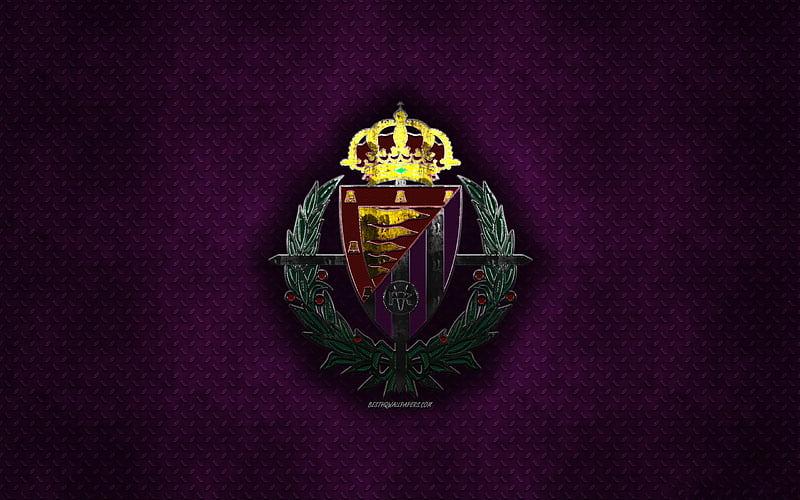 Real Valladolid CF, Spanish football club, purple metal texture, metal logo, emblem, Valladolid, Spain, La Liga, creative art, football, HD wallpaper