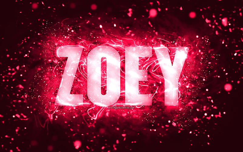 Happy Birtay Zoey pink neon lights, Zoey name, creative, Zoey Happy Birtay, Zoey Birtay, popular american female names, with Zoey name, Zoey, HD wallpaper