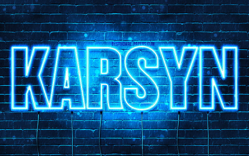 Karsyn with names, horizontal text, Karsyn name, Happy Birtay Karsyn, blue neon lights, with Karsyn name, HD wallpaper