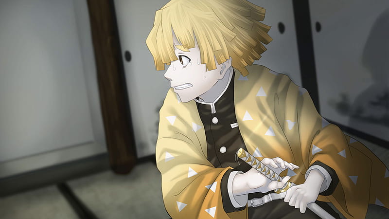 Demon Slayer Zenitsu Agatsuma Con Vestido Amarillo Teniendo Anime