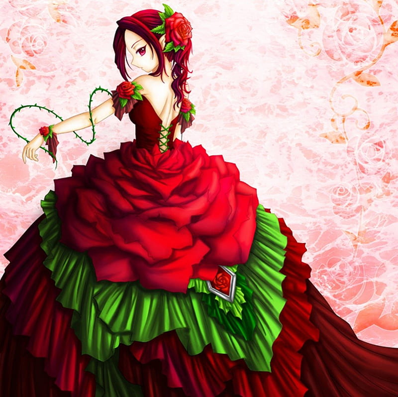 Anime Elegant Red Dress