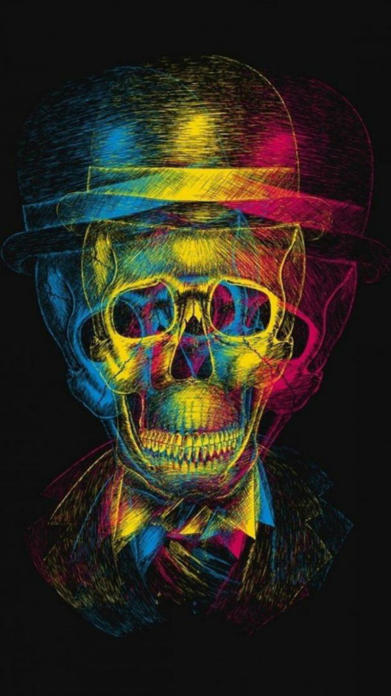 Skull, colors, hat, horror, HD phone wallpaper