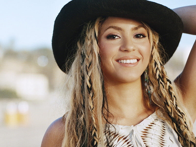 Shakira, single, smile, hat, HD wallpaper