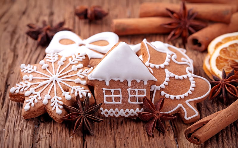 Gingerbread House And Spices, Brown, Spices, White, Gingerbread, House, HD wallpaper