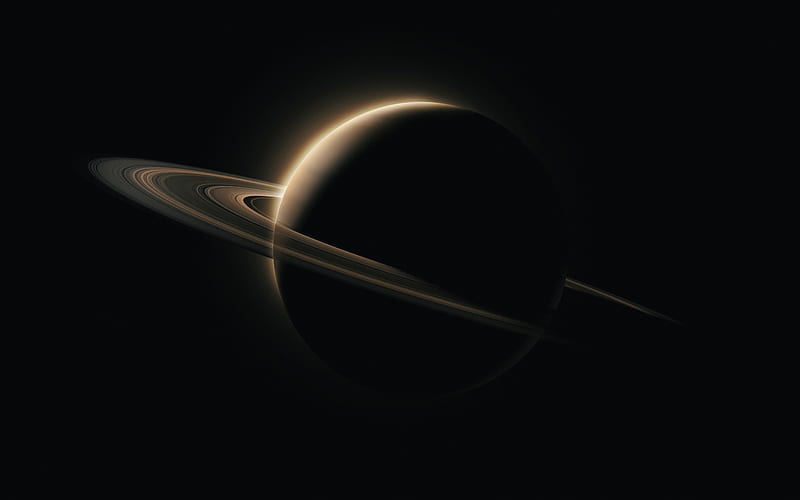 Saturn, darkness, digital art, galaxy, brown planet, sci-fi, universe, NASA, planets, Saturn from space, HD wallpaper
