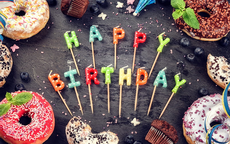 Happy Birtay, lollipops, muffins, sweets, decorations, Birtay, HD wallpaper