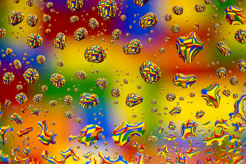 bubbles, drops, colorful, distortion, pixels, HD wallpaper