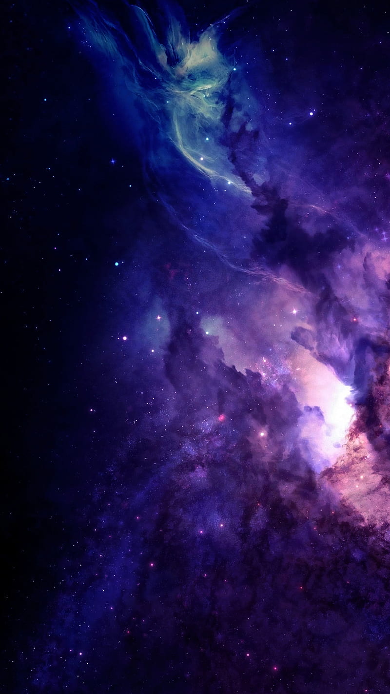 Dark Solar Burst, blue, dark, galaxy, purple, solar, space, stars, universe, HD phone wallpaper