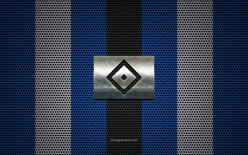 Hamburger SV logo, German football club, metal emblem, blue and white metal mesh background, Hamburger SV, 2 Bundesliga, Hamburger, Germany, football, HD wallpaper