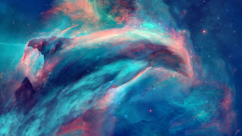 Dolphin Nebula Space, dolphin, digital-universe, artist, artwork, digital-art, HD wallpaper